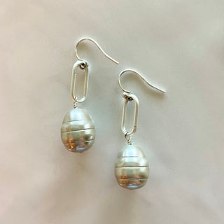 White Freshwater Pearl Drop Earrings Wire Wrapped in Gold Filled Wire A. Regular Earwire