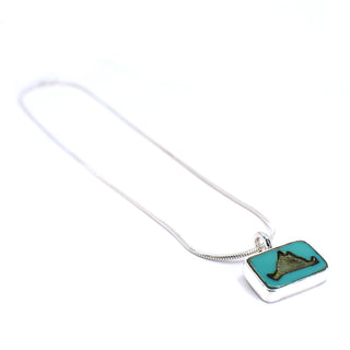 Martha's Vineyard Summer Sterling Silver Pendant Necklace with Turquoise Glass Tile