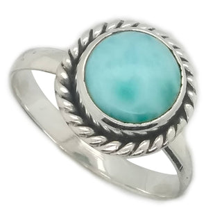 Larimar Round Rope Bezel Ring, Sterling Silver