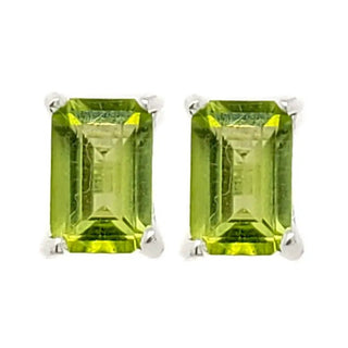 Emerald-Cut Stud Earrings in Sterling Silver, 4x6mm