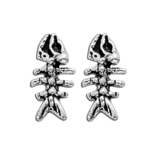 Fish Bone Stud Earrings, Sterling Silver