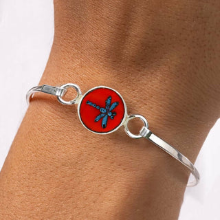 Dragonfly Symbol Bangle Bracelet, Sterling Silver with Glass Token