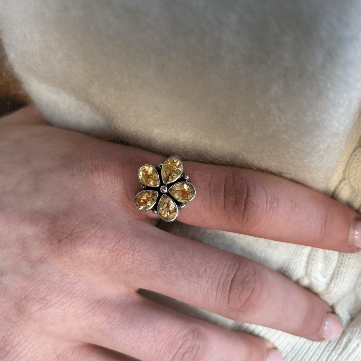 Sterling Silver Bee and Cherry Blossom Adjustable Ring