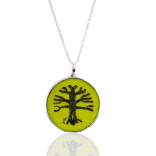Tree of Life Glass Token Pendant Necklace, Sterling Silver