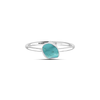 Rough Cut Genuine Turquoise Bezel Set Sterling Silver Stacking Ring